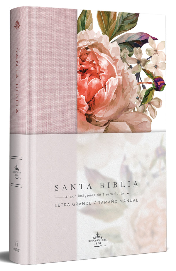 Libro Biblia Reina Valera 1960 Letra Grande. Tapa Dura, Tela Rosada Con Flores, Tamaño  Manual 9781644733875