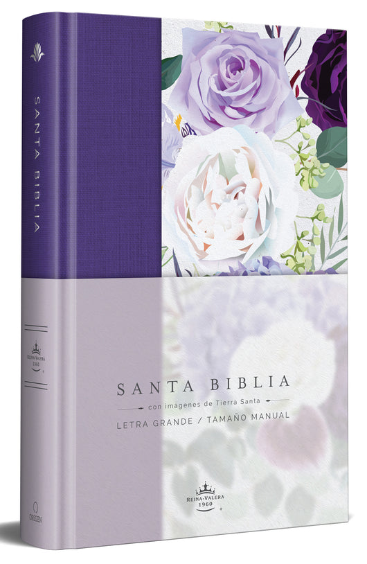 Libro Biblia Rvr1960 Letra Grande Tapa Dura Y Tela Moradacon Flores Tamaño Manual 9781644733882