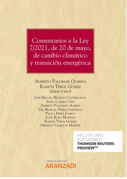 Comentarios A La Ley 7/2021 De 20 Mayo Cambio Climat Libro